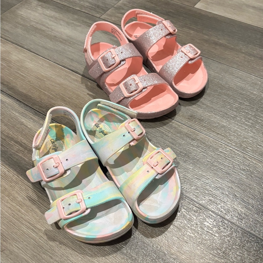 2 Pairs Cat and Jack Toddler Girls Velcro Sandals 11